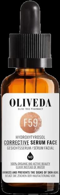 OLIVEDA F59 serum bottle illustrating the recommended facial skincare line